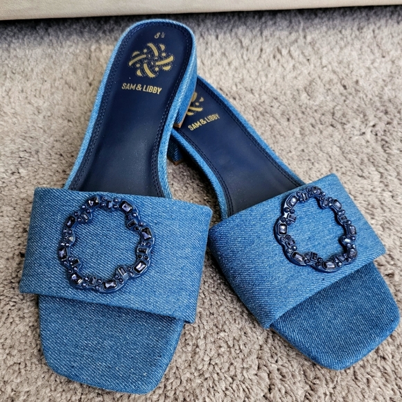 NEW Sam & Libby denim slides, blue, 8 1/2 - Picture 2 of 3